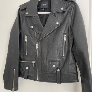 7 For All Mankind NWT Women's  black Leather Jacket